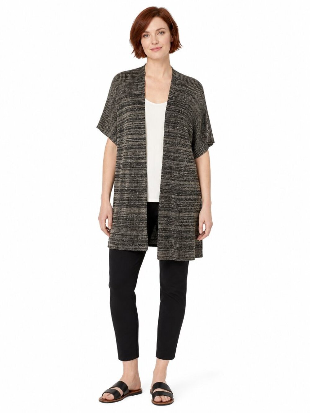 Eileen Fisher Long Kimono Cardigan Minimalist Layering Black Size S/M